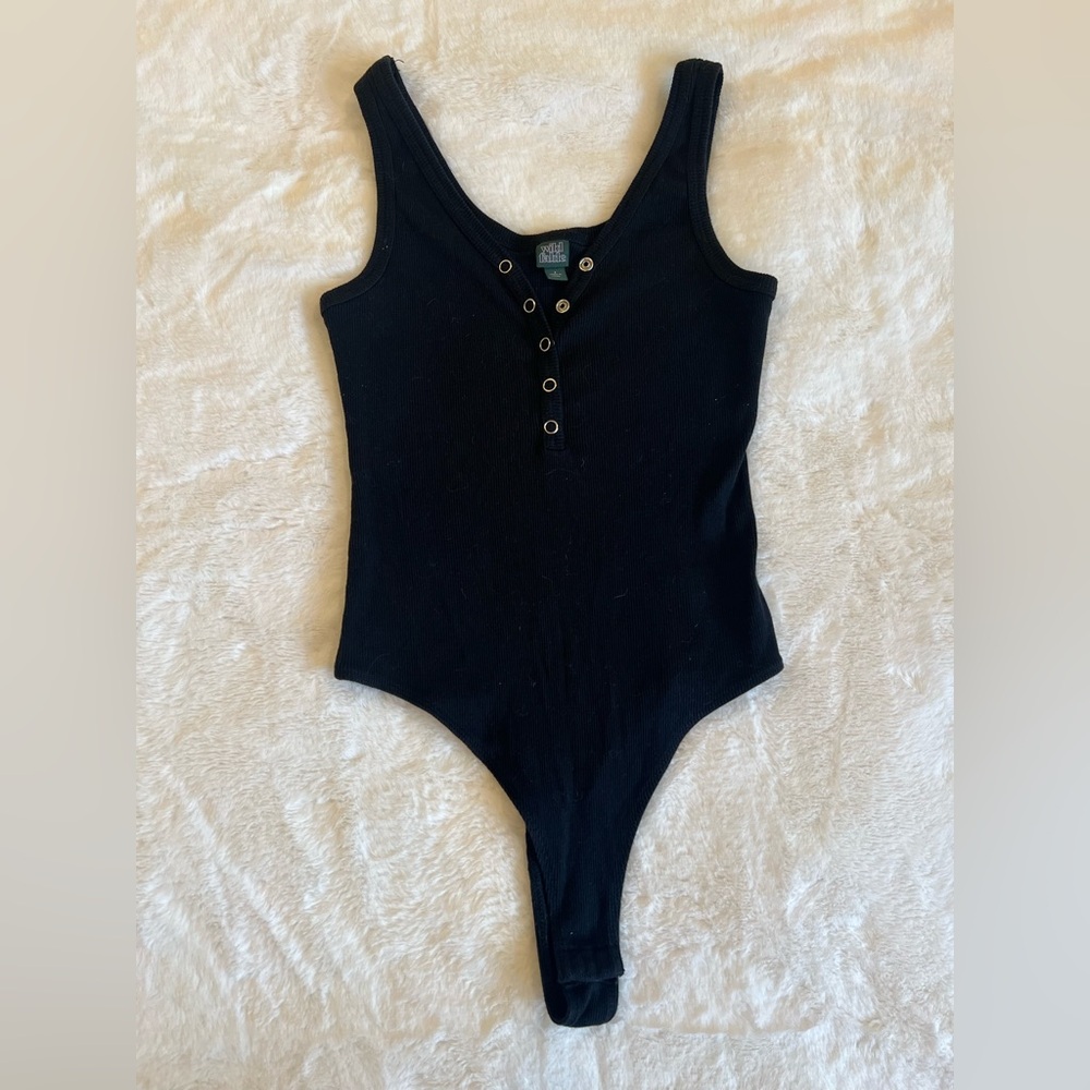 Wild Fable Black Ribbed Snap Placket Bodysuit